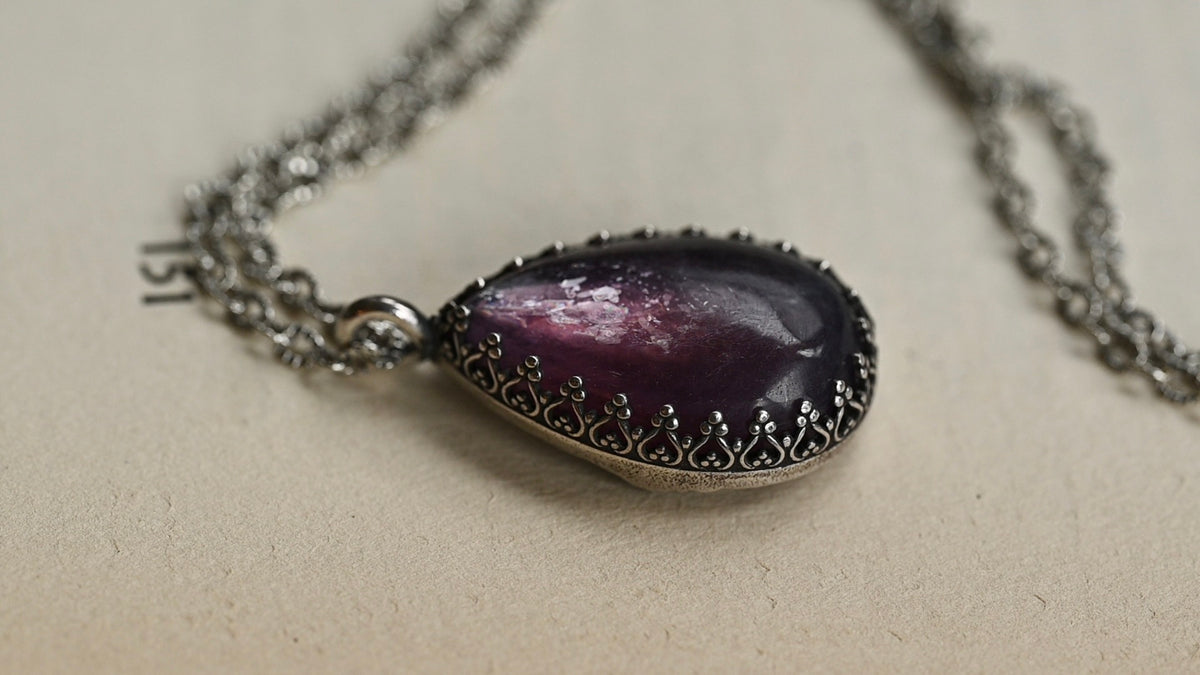 Queen Anne's lace lepidolite necklace