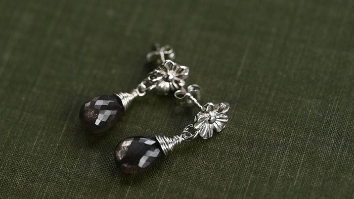 Black moonstone flower studs