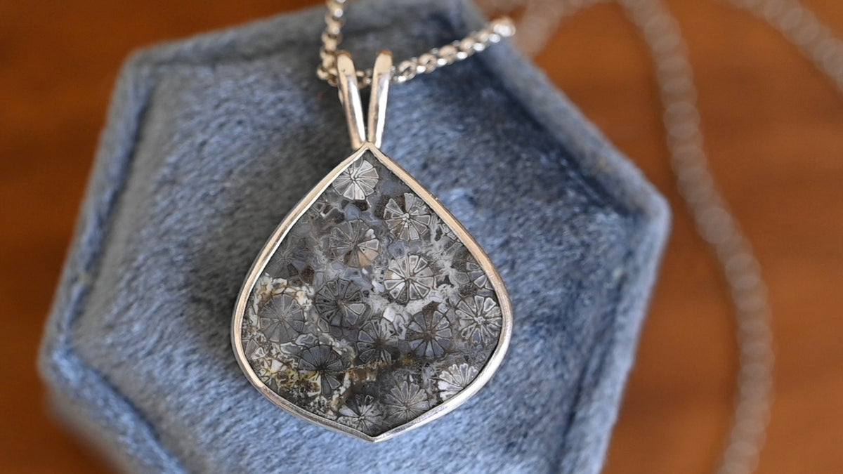 Fossilized coral pendant