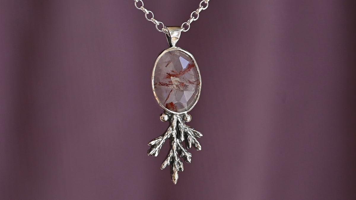 Rutilated quartz juniper necklace
