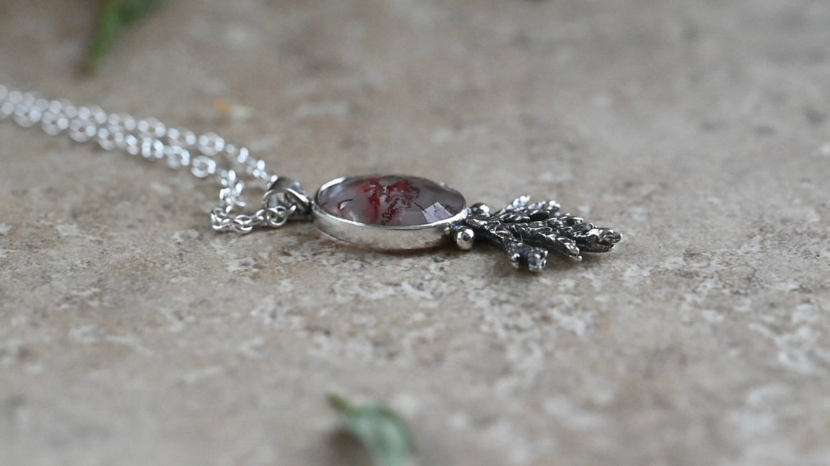 Rutilated quartz juniper necklace