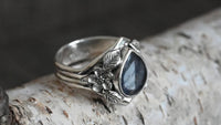 Dumortierite quartz forget-me-not ring - size 6.5