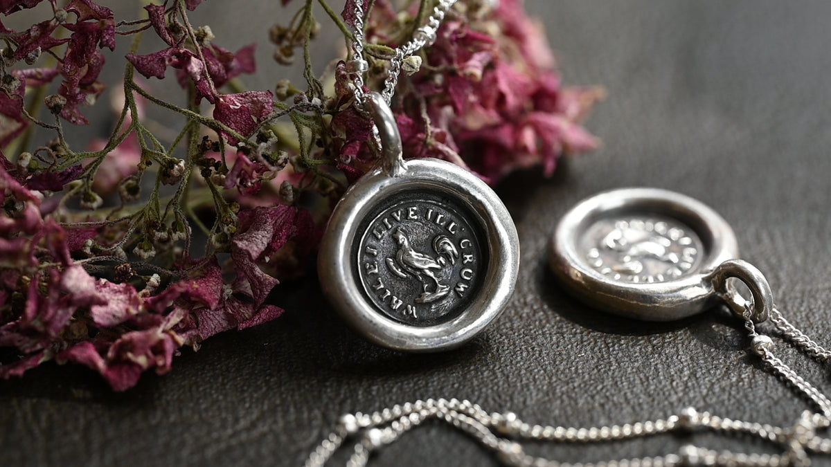 "While I live I'll crow" Victorian seal necklace