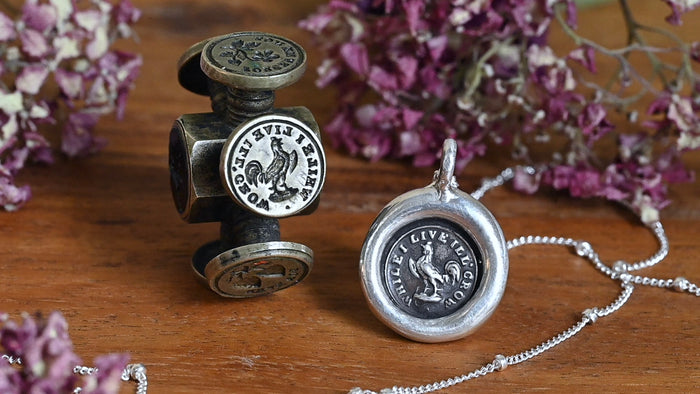 "While I live I'll crow" Victorian seal necklace