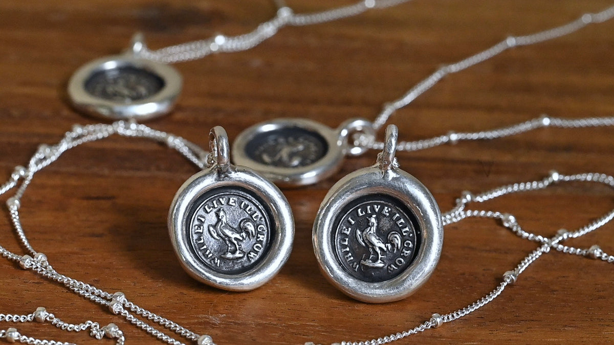 "While I live I'll crow" Victorian seal necklace